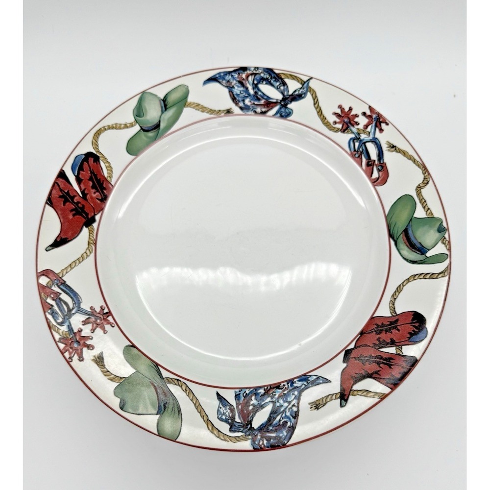 Sakura Laredo Dinner Plate 11" 1993 Western Cowboy Boots Hat Scarf Stoneware
